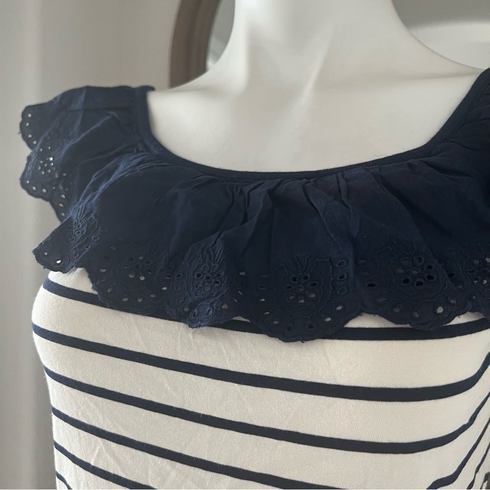 Lauren Ralph Lauren Striped Eyelet Ruffle Top, Cap Sleeve Round Neck Size XL NWT - Picture 10 of 14